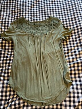 Old Navy Olive Green Short Sleeve Top with Crochet Yoke